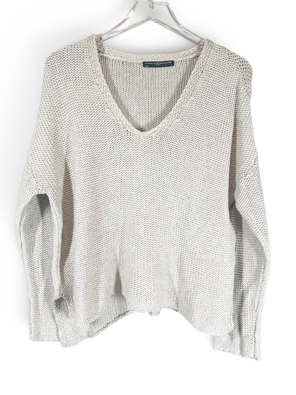 PERUVIAN CONNECTION Women’s Medium V-Neck Loose Knit Sweater Pima Cotton Ivory